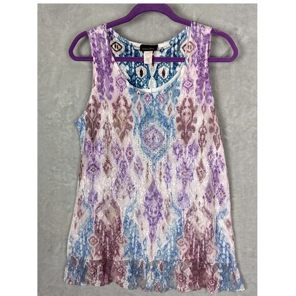 brittany black Studded loose tank top sz PL nylon/span/poly Aztecdesign 2 layer - Picture 1 of 5